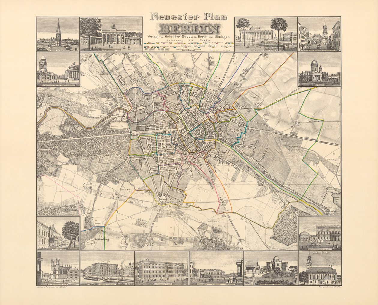 柏林的历史地图，由Verlag Gebrueder Rocca出版，柏林1838年 作者 Wv Moellendorf