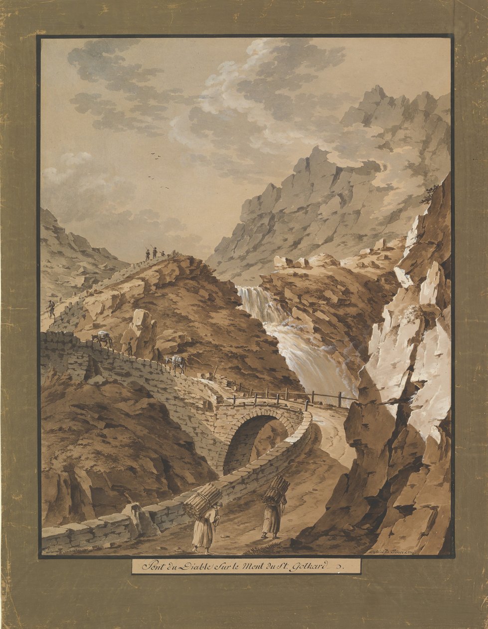 1785-1824年，魔鬼桥朝向瑞士的戈塔德山。 作者 泽维尔特里纳
