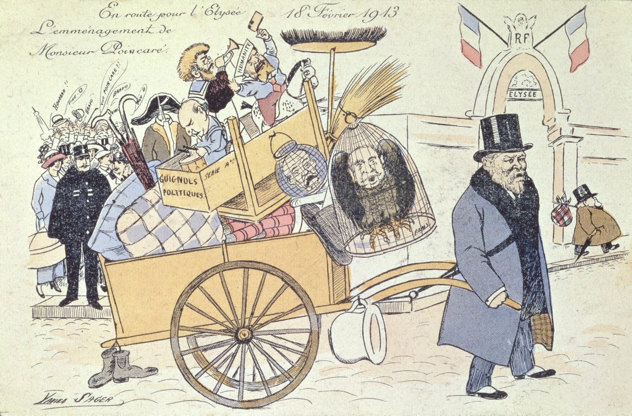 1913年2月，Raymond Poincare（1860-1934）漫画搬到爱丽舍宫 作者 泽维尔·萨格（Xavier Sager）