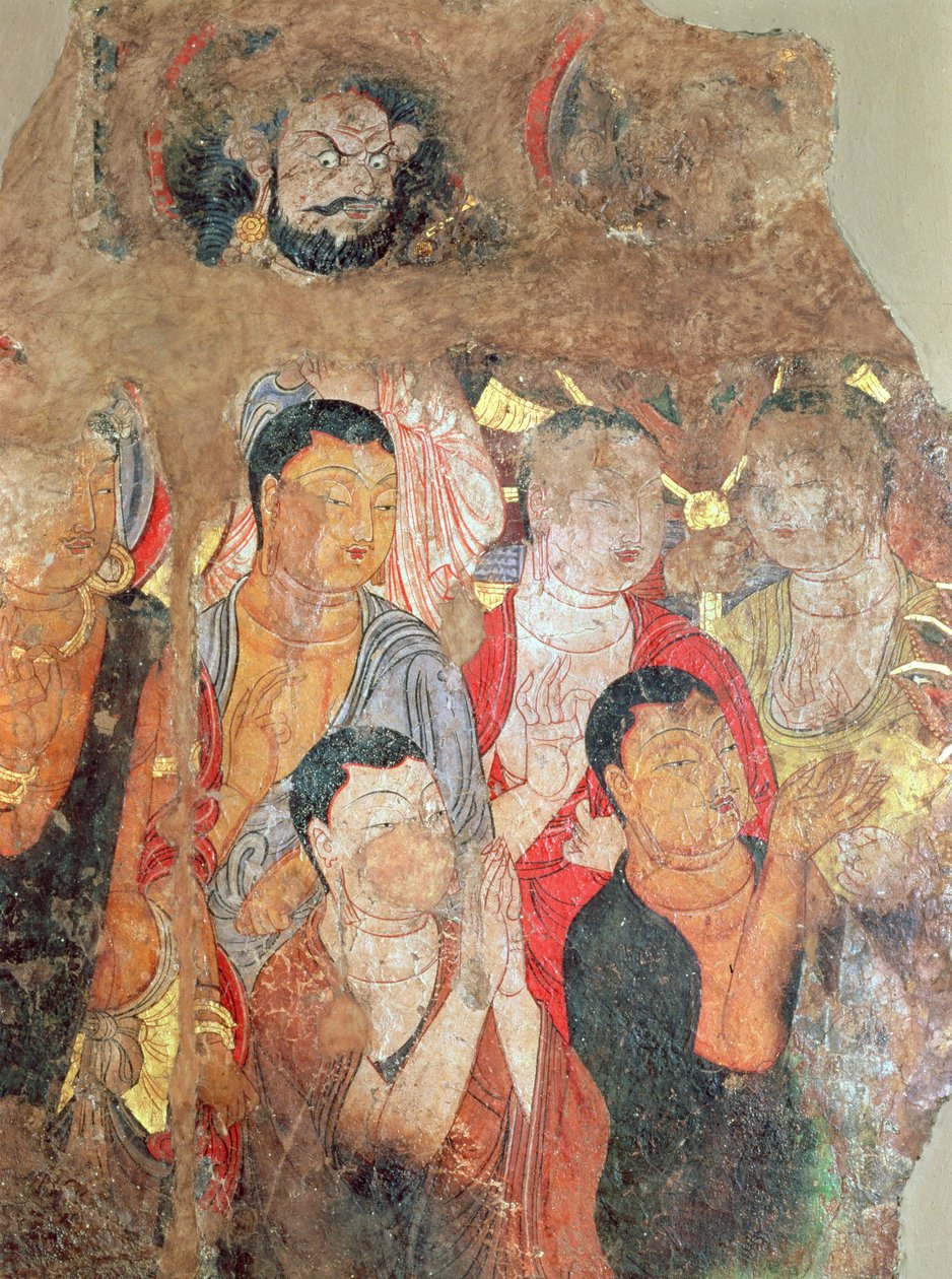 一群僧侣和佛，来自Shikshin修道院，Karashar，9-10世纪（一幅画的片段） 作者 新疆