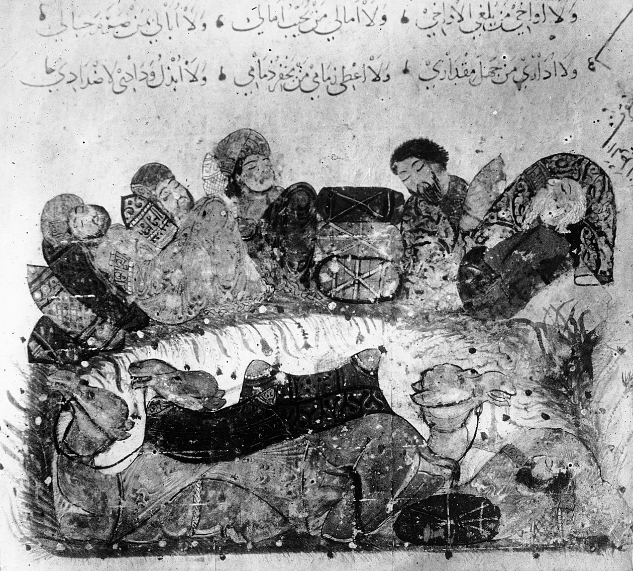Ar 5847 f.11，一辆大篷车休息，来自&39;Le Maqamat de al&39;Hariri&39;，c.1240 作者 叶海亚·伊本·马哈茂德·瓦西蒂