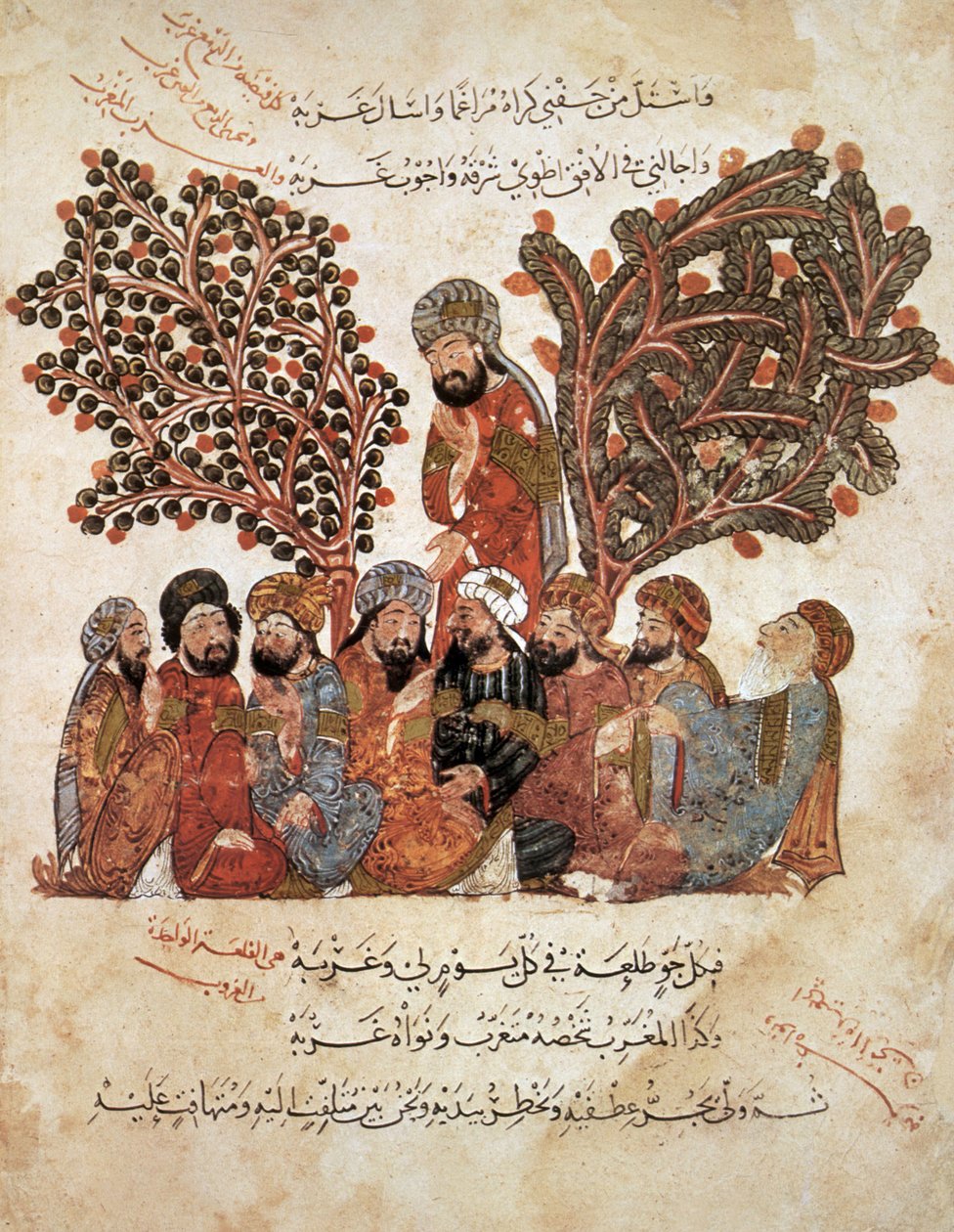 Ar 5847 f.51，Al-Harith离开他的同伴，来自Al Hariri的Al Maqamat，c.1240（牛皮纸上的水粉） 作者 叶海亚·伊本·马哈茂德·瓦西蒂