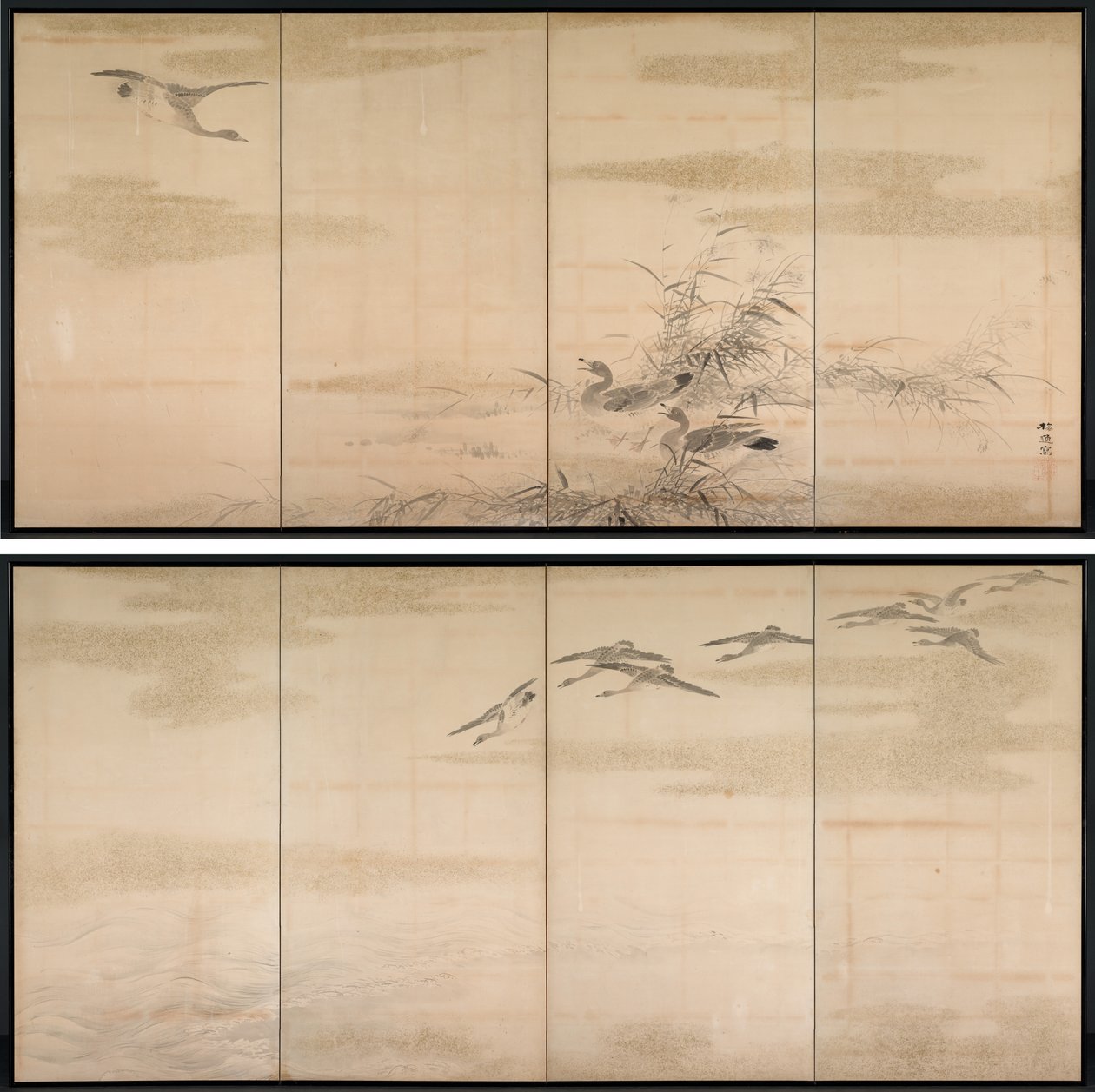 鹅、芦苇和水 作者 山本白津