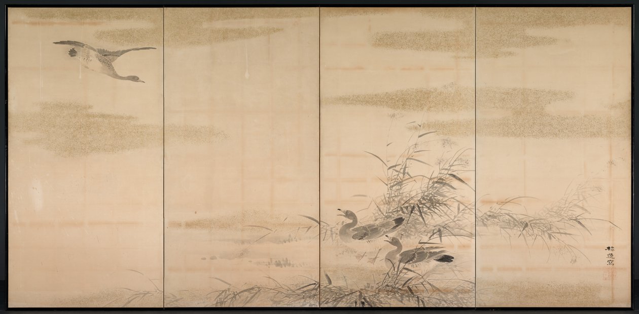 鹅、芦苇和水 作者 山本白津