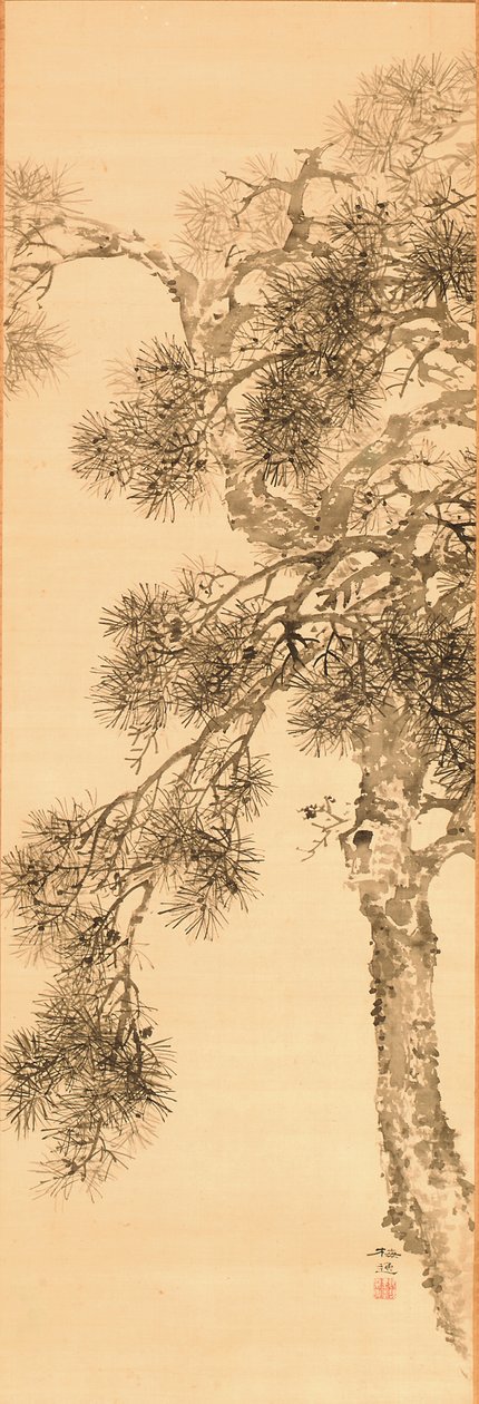 松木，1856 年之前（丝绸上的墨水） 作者 山本白津