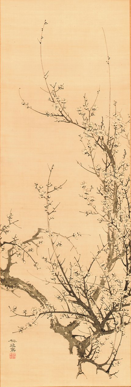 梅花，1856 年之前（丝绸上的水墨） 作者 山本白津