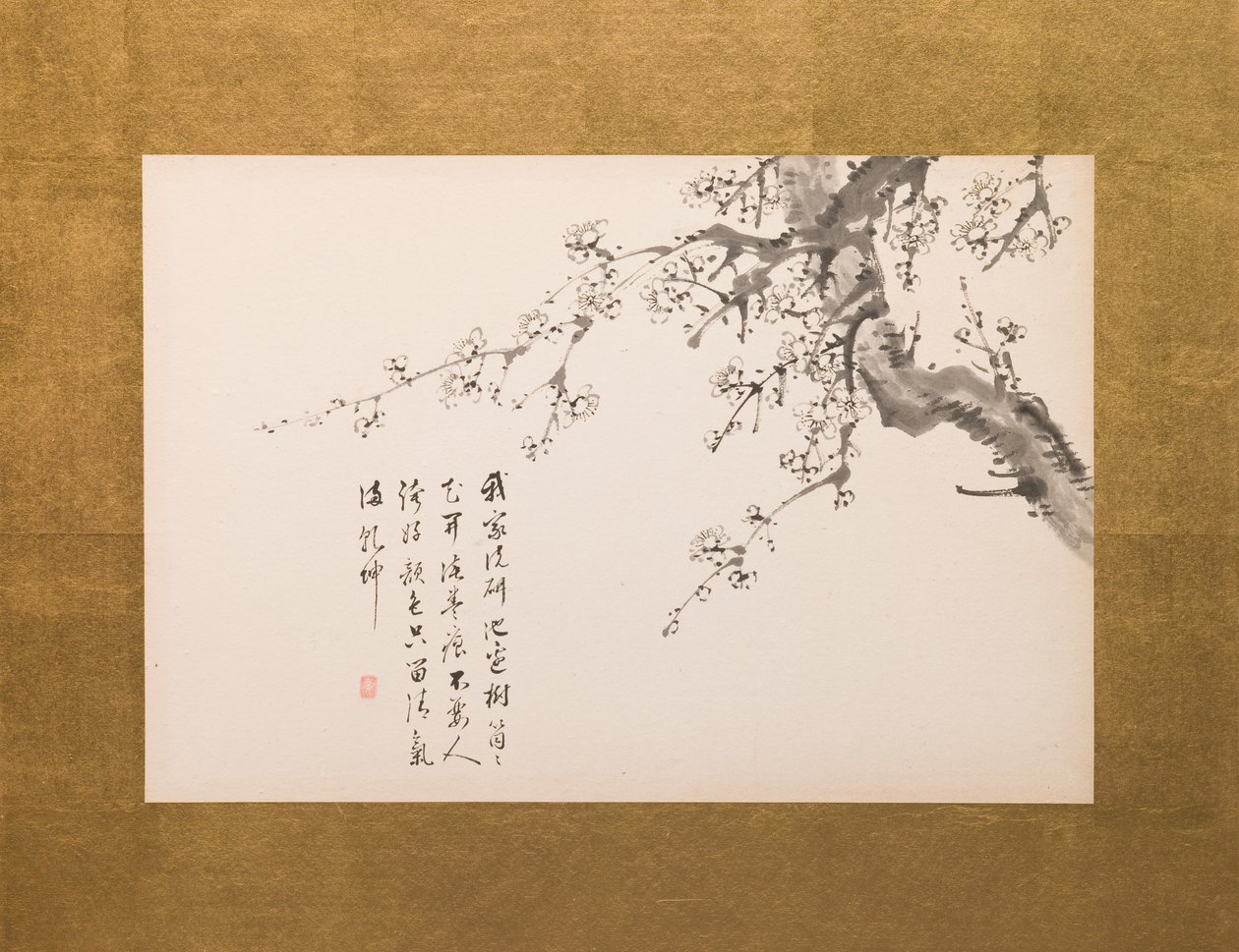 梅花，折叠屏风，4 幅中的 1 幅，江户时代 1844 年（纸上墨迹）（另见 752779-82） 作者 山本白津