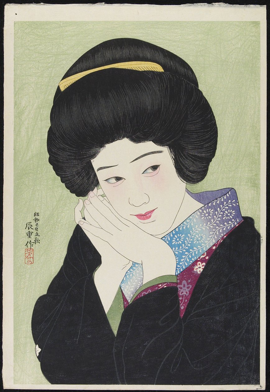 女演员Sakai Yoneko，1929年8月（彩色木版画） 作者 山中琴堂1869 1945山中琴堂1869 1945
