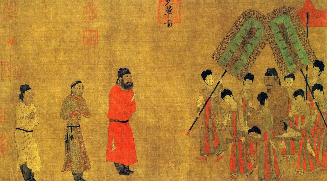 唐太宗向西藏大使鲁东赞赠送观众 作者 严立本