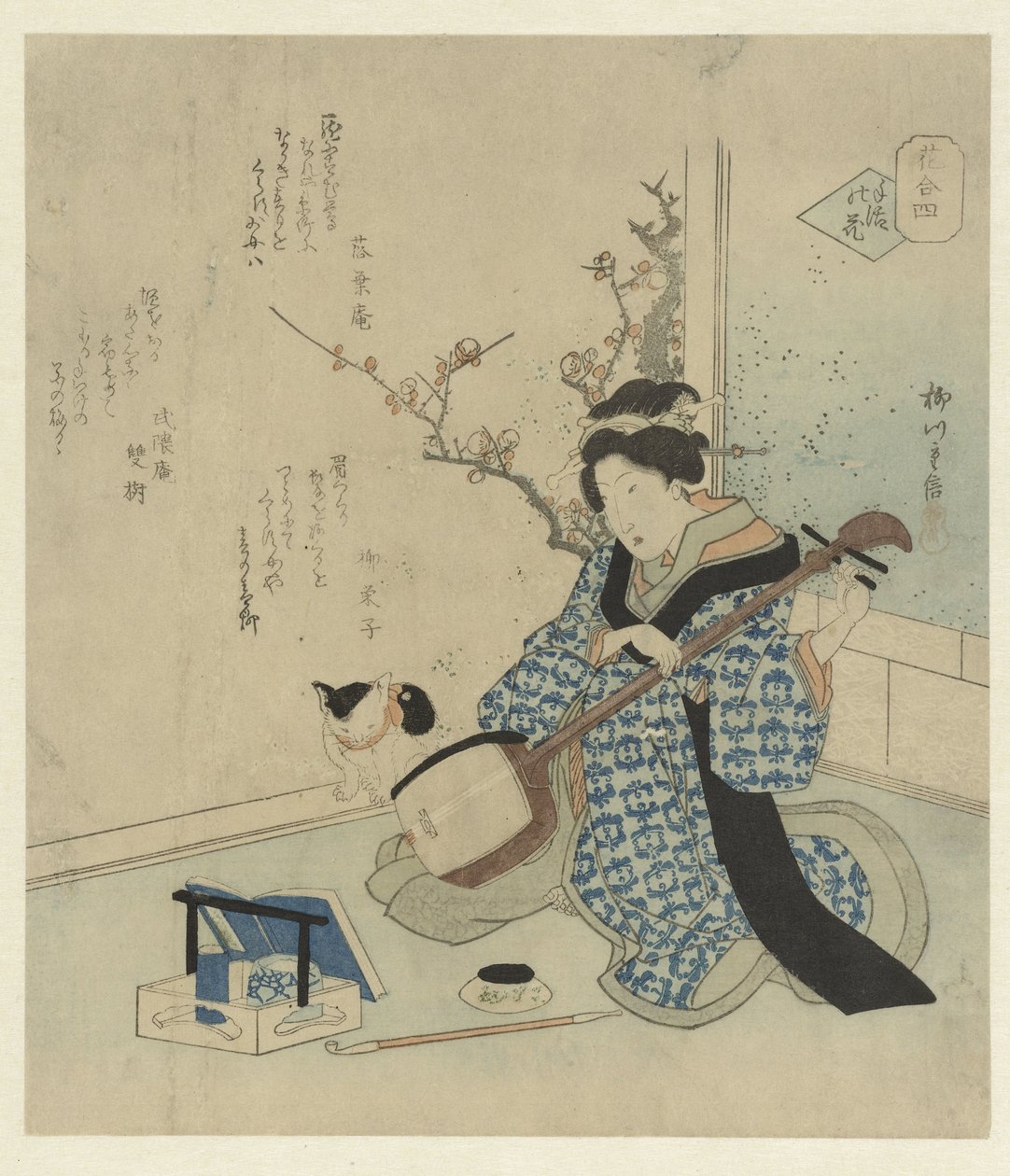 艺伎为三味线调音 作者 柳川重信（二）
