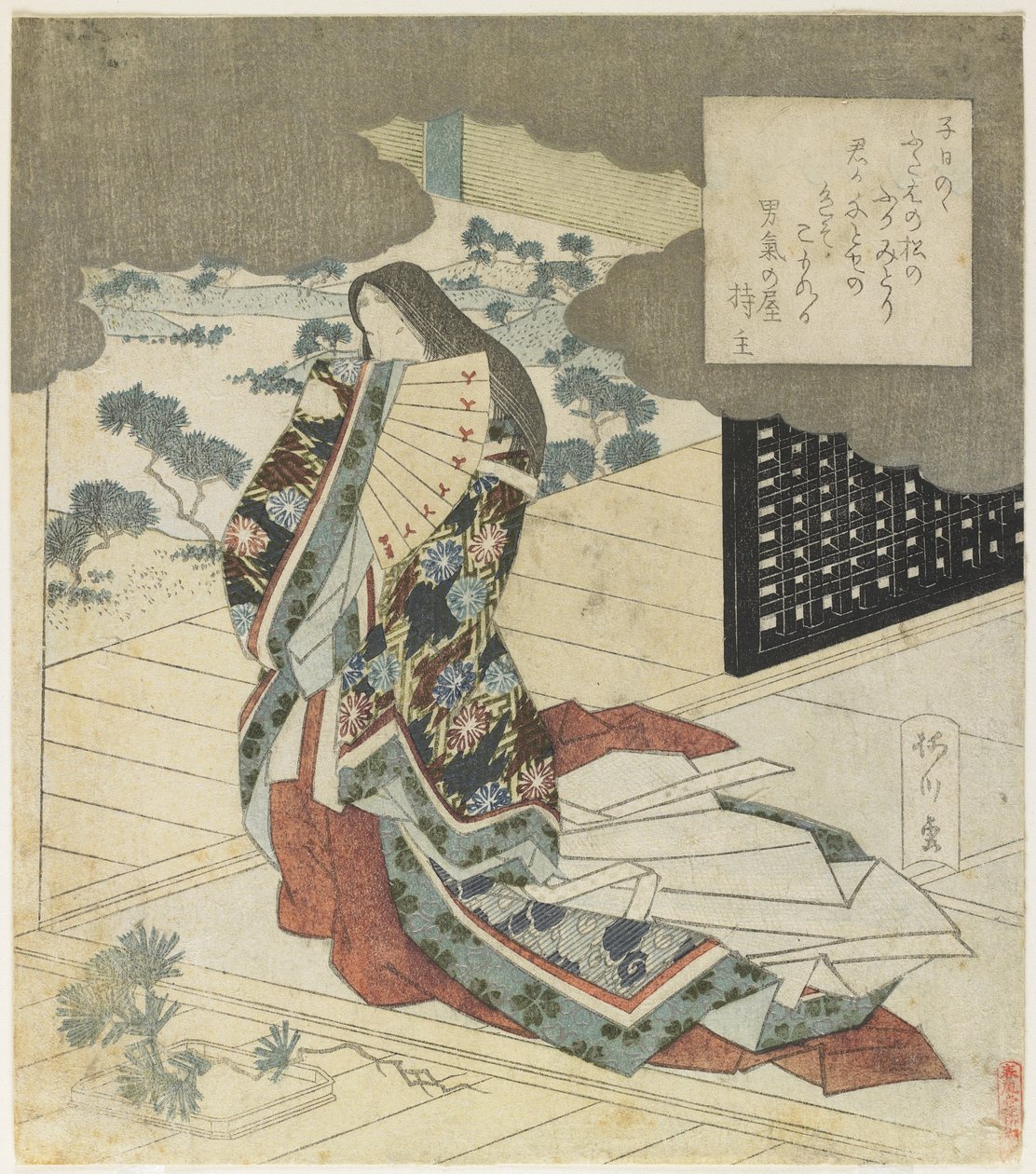 （Court Lady Holding a Fan），c。 1824 作者 柳川繁信