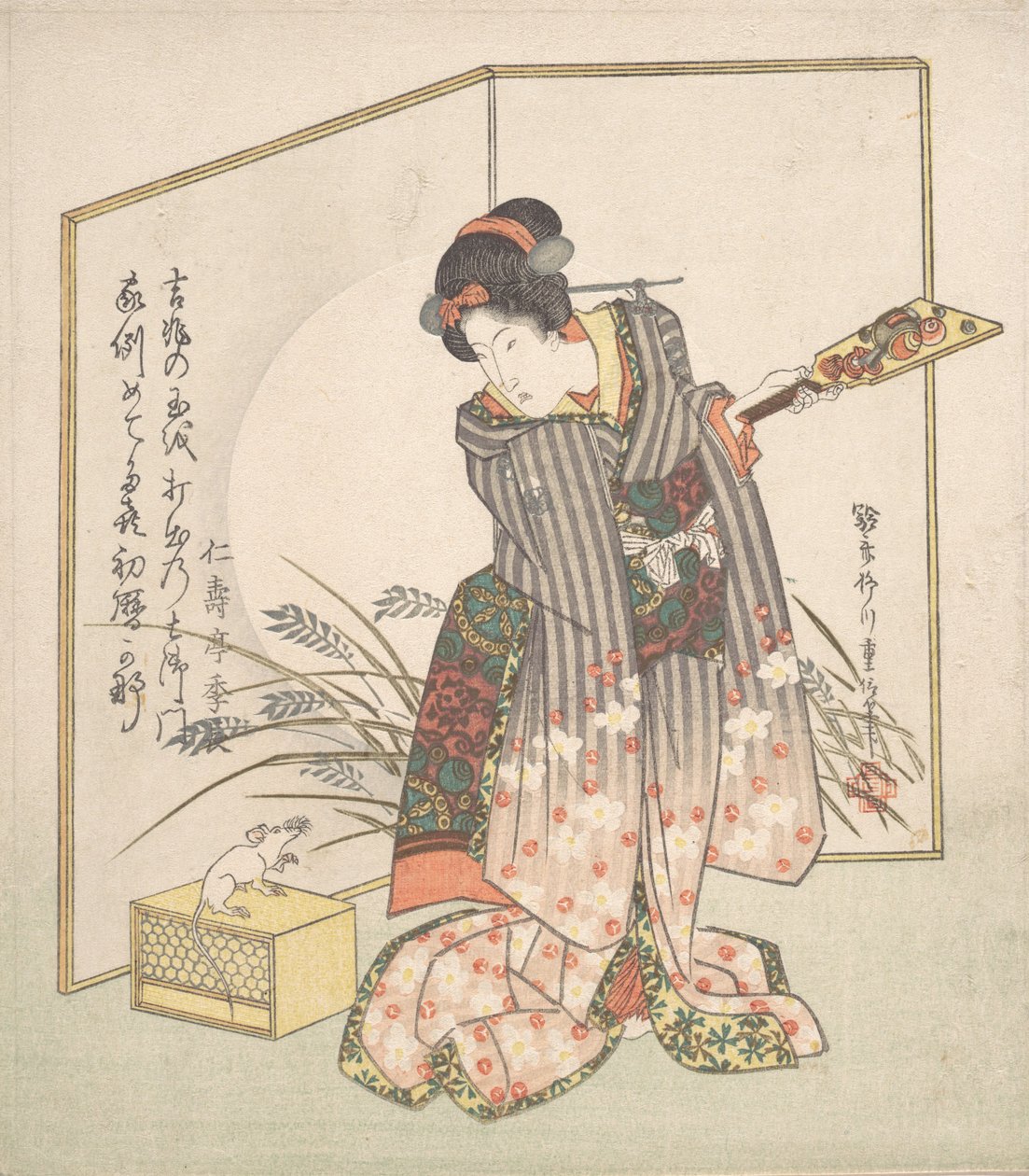 鼠年的新年贺卡，1828年。 作者 柳川繁信