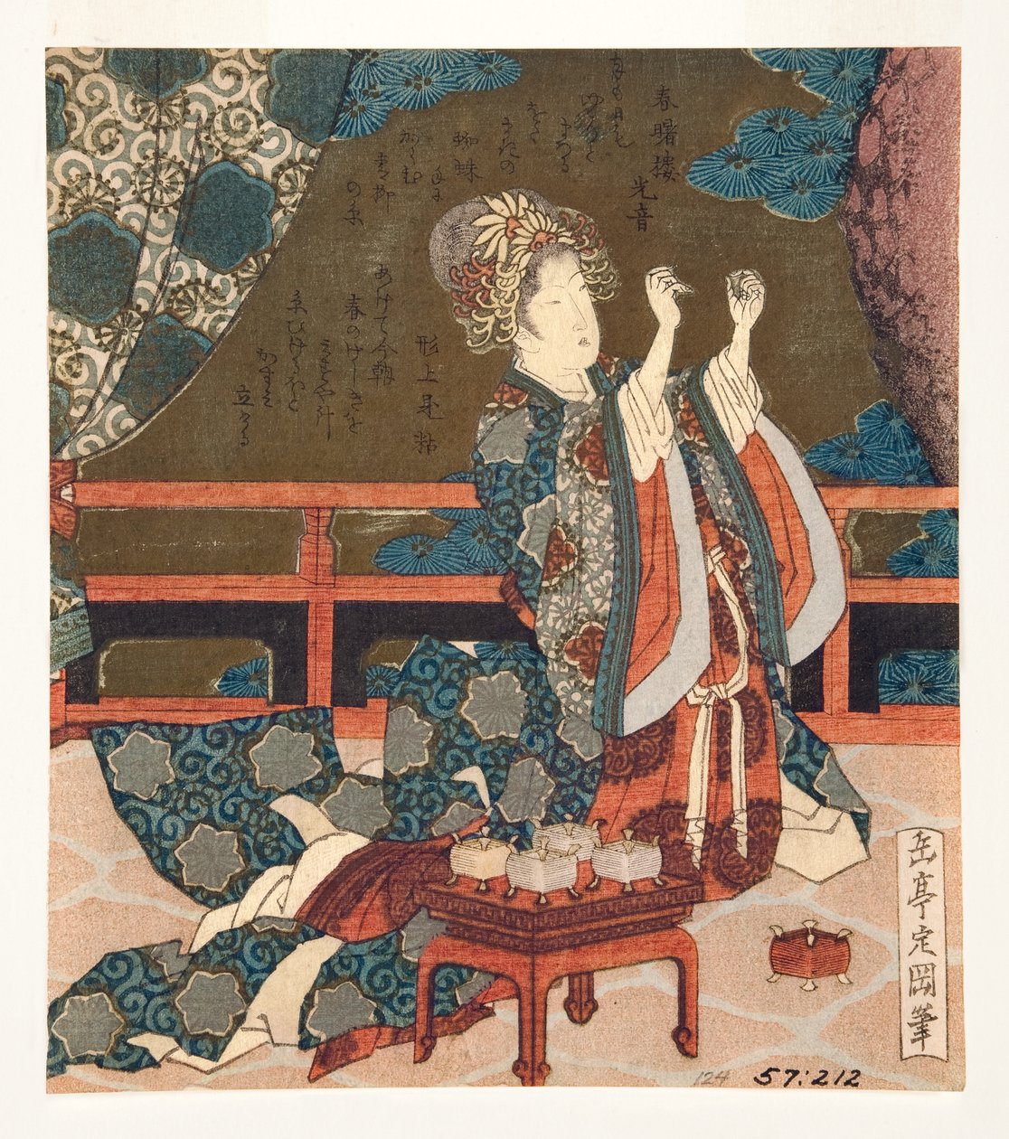 中国女人检查线程，1823-25（木刻） 作者 矢岛学亭