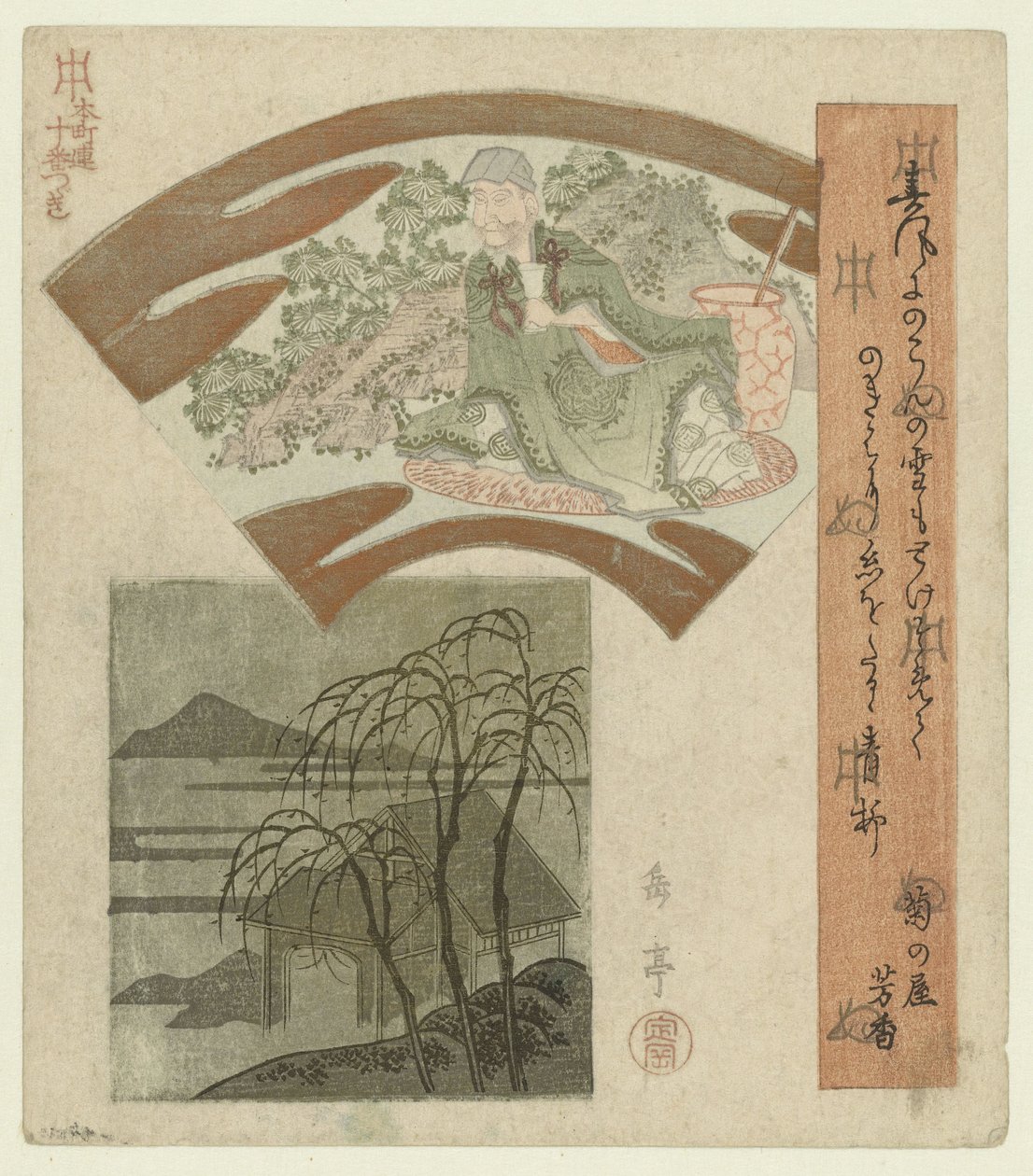 中国哲学家与柳树山水 Honchôren 的十幅版画系列（系列标题） Honchôren jûbantsuzuki（物体上的系列标题） 作者 矢岛学亭