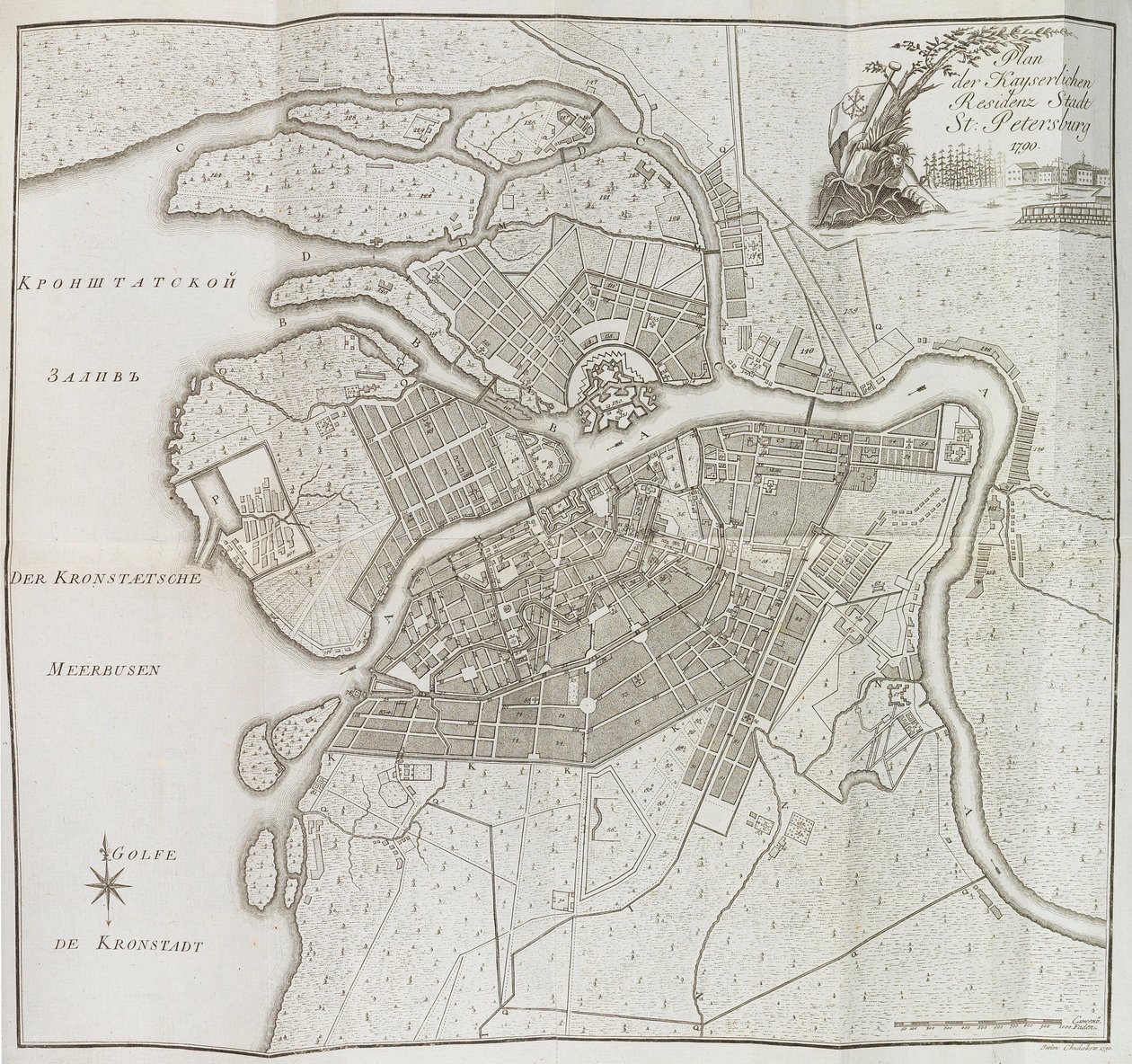 圣彼得堡地图，1790年。 作者 叶菲姆·马克西莫维奇·胡佳科夫