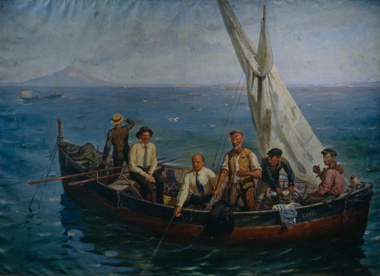列宁和作家马克西姆-高尔基与渔民在卡普里岛，1946年 作者 叶菲姆·米哈伊洛维奇·切普佐夫