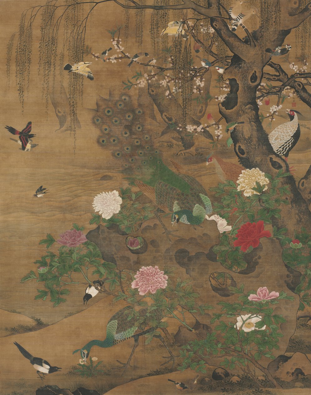 鸟聚春柳下 作者 殷红