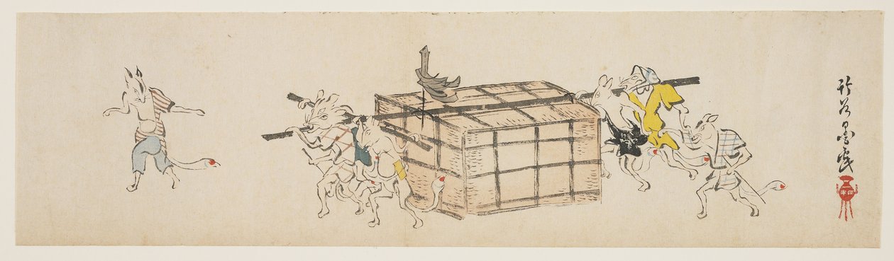 白狐狸携带保险箱，c.1840（彩色木版画） 作者 尤达·筑国