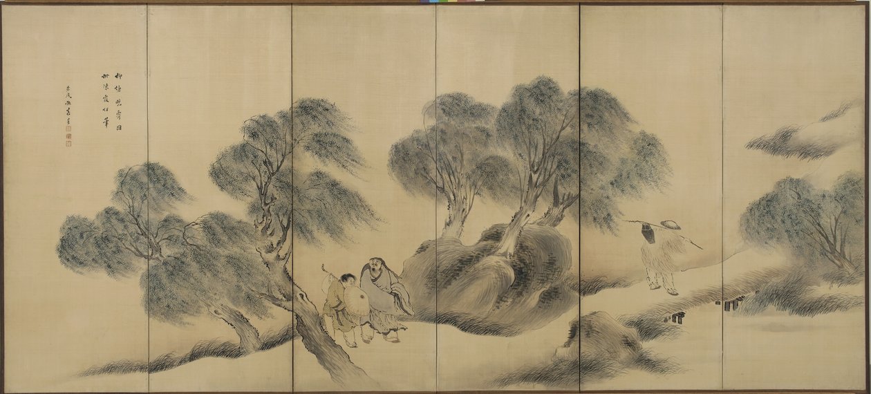 杨柳银行，江户时代（丝绸上的墨水和颜色）晴朗的夜晚 作者 尤萨·布森（Yosa Buson）