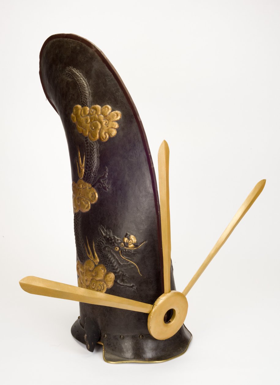 Kawari-Kabuto或“非凡头盔”，呈考特尔之帽的形状（铁，漆，皮革，纺织品，金，铜合金和木材） 作者 吉市妙神