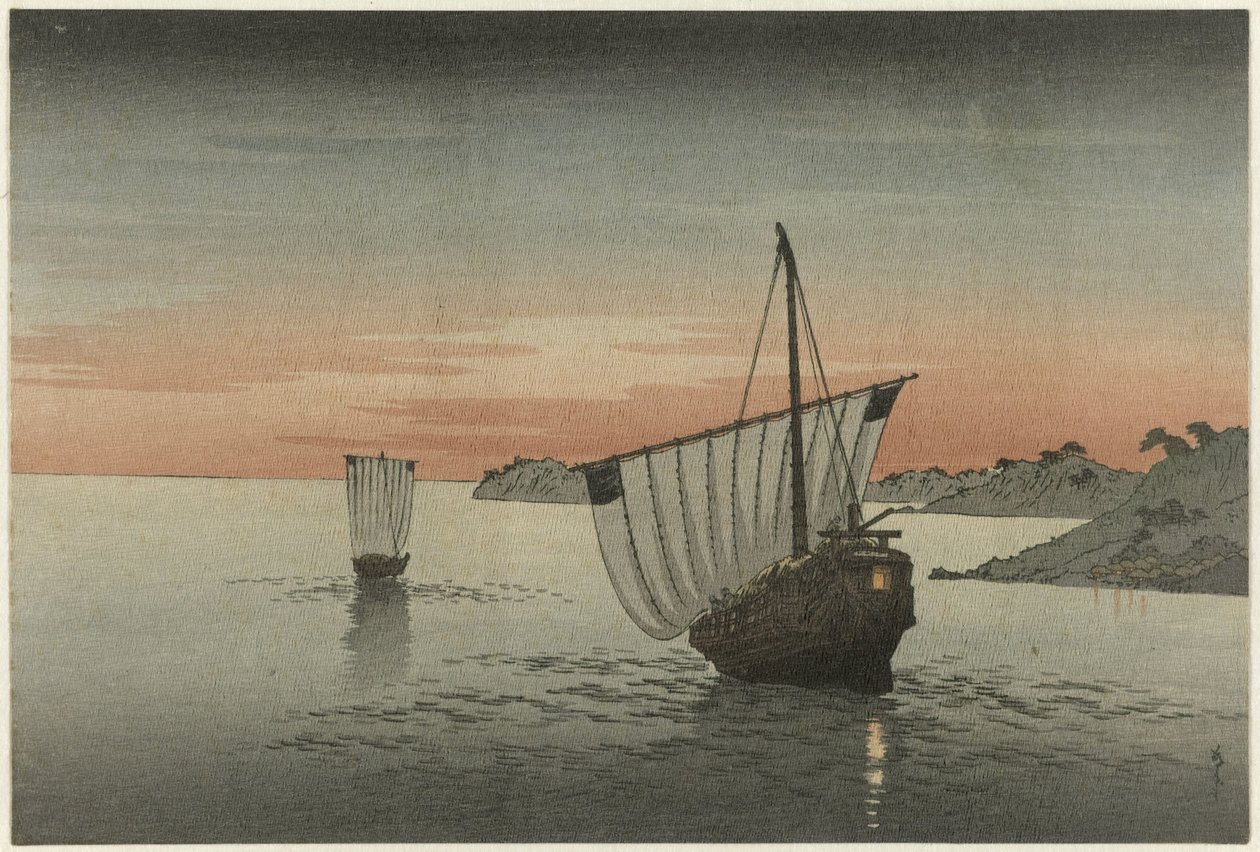 海岸边的两艘帆船 作者 吉宗 (II) , 歌川