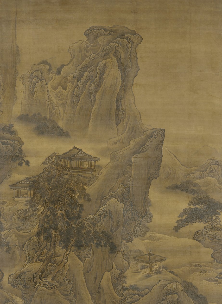 朦胧的河流和层叠的悬崖，明代（丝绸上的墨水和颜色） 作者 袁江
