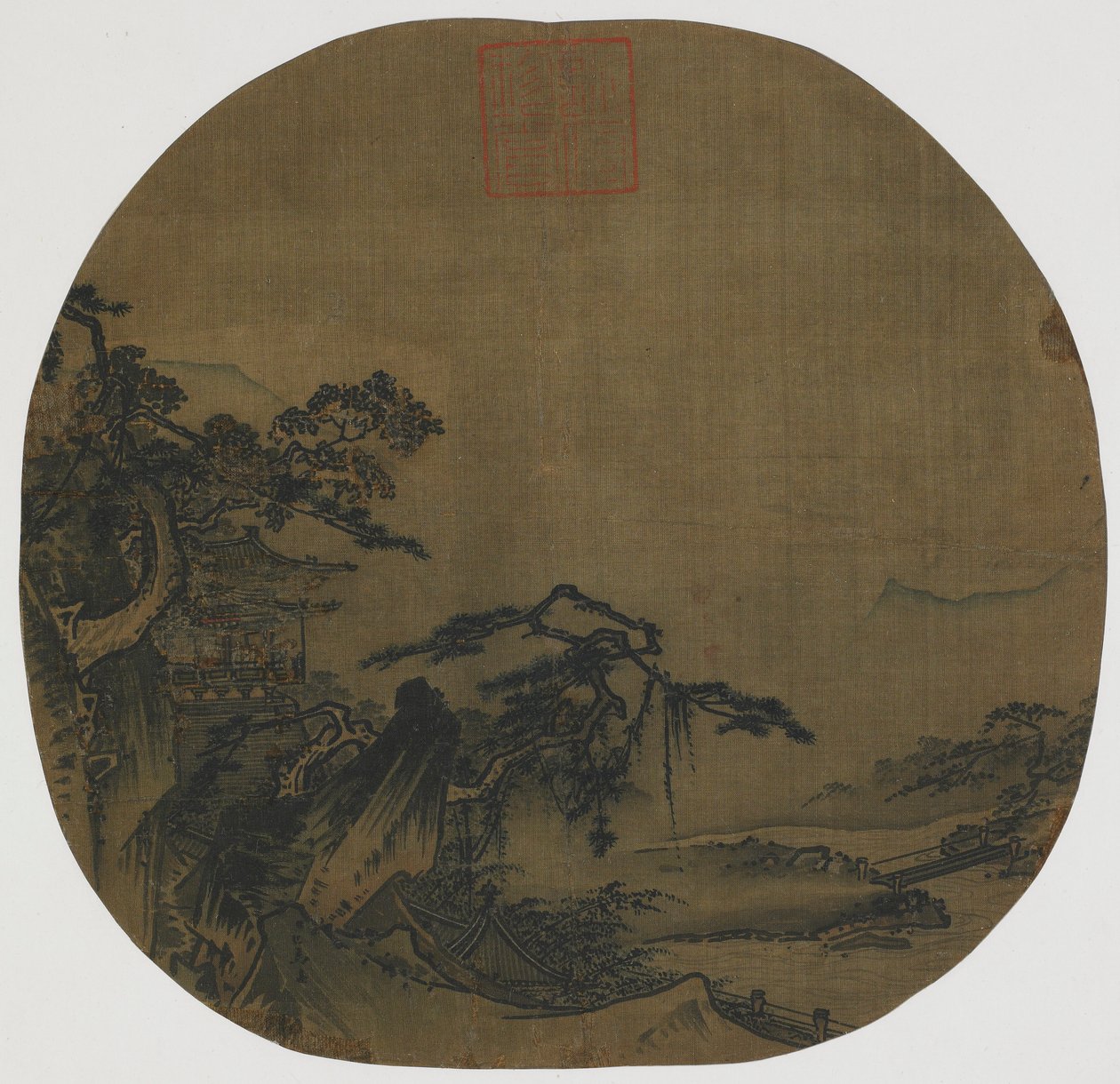 山水：山边的亭子，下面有一条小溪，明朝，16世纪。 作者 马元