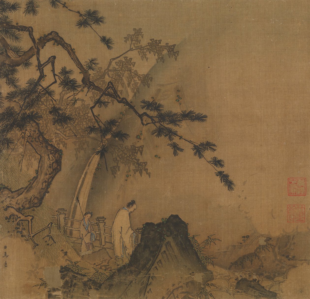 观赏瀑布的学者，12世纪末至13世纪初。 作者 马元