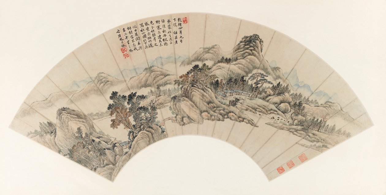 Jichang（Chi-ch-ang）的秋山，1739年（纸上的墨水和颜色） 作者 豫东唐代