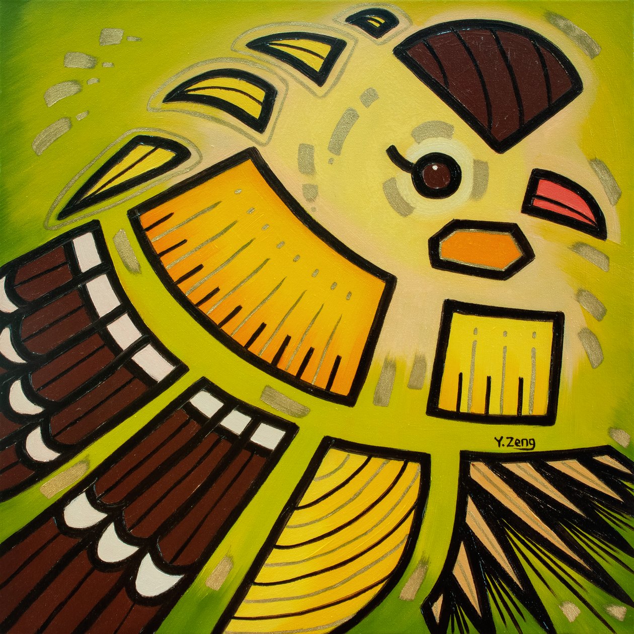 后院鸟类 金雀，2023 年（布面油画） 作者 曾悦