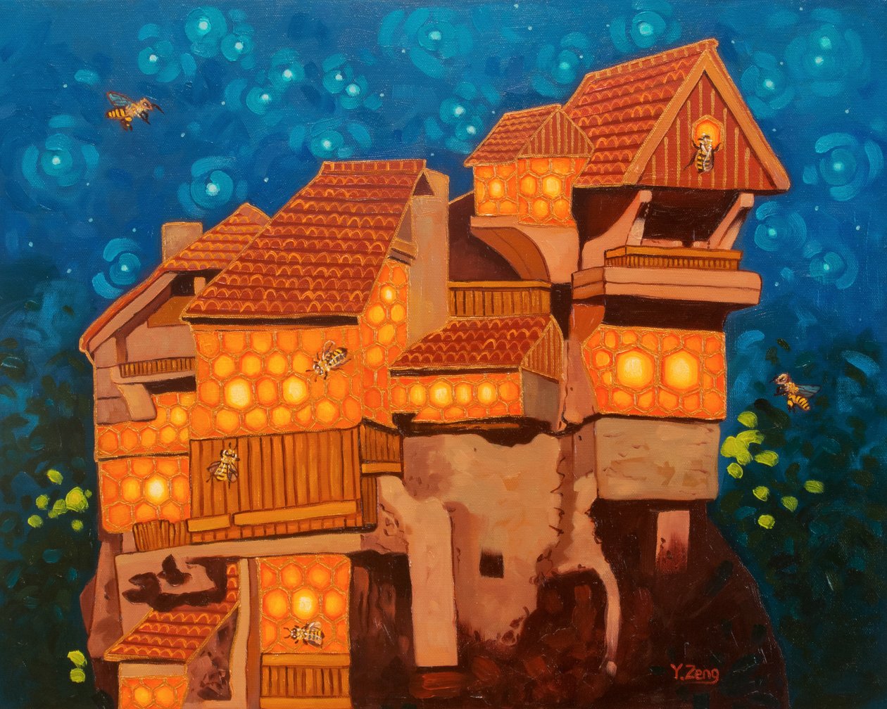 蜜蜂之家，2023 年（布面油画） 作者 曾悦