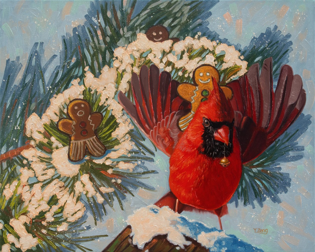 骑红衣主教》，2023 年（布面油画） 作者 曾悦