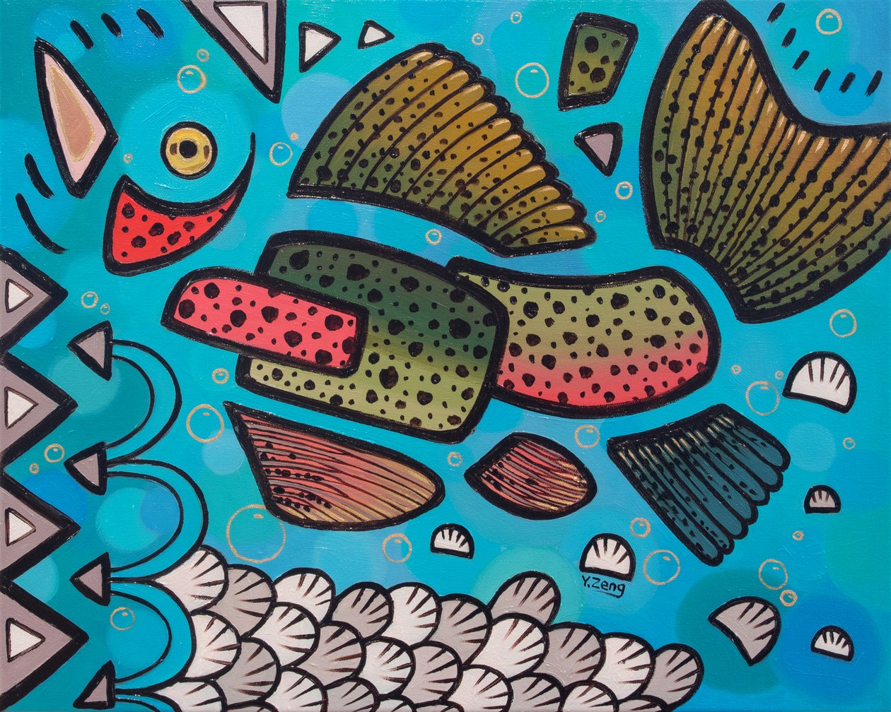 淡水鱼类 彩虹鳟鱼，2023 年（布面油画） 作者 曾悦