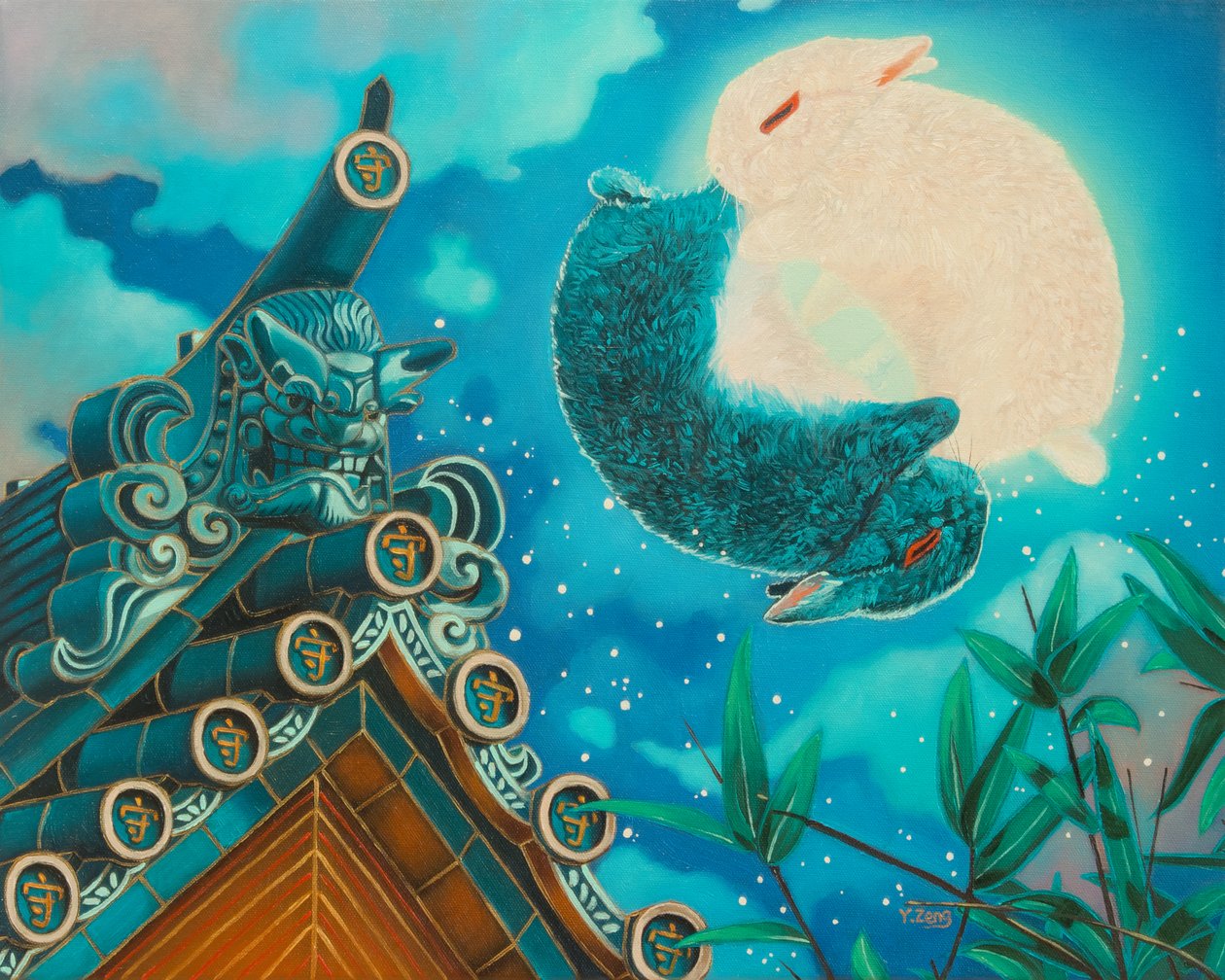 兔子的月亮，2023 年（布面油画） 作者 曾悦
