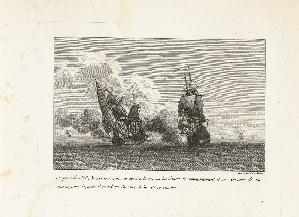 1678 年，让-巴特在法兰克福国王的诏书中
1678 年和平时期，让-巴特加入了国王的麾下，并获得了一艘 14 门炮轻型护卫舰的指挥权，同时他还获得了一艘 16 门炮的 Corsaire Saltin（标题见实物）。
战斗汇编 作者 伊夫·玛丽·勒·古阿兹