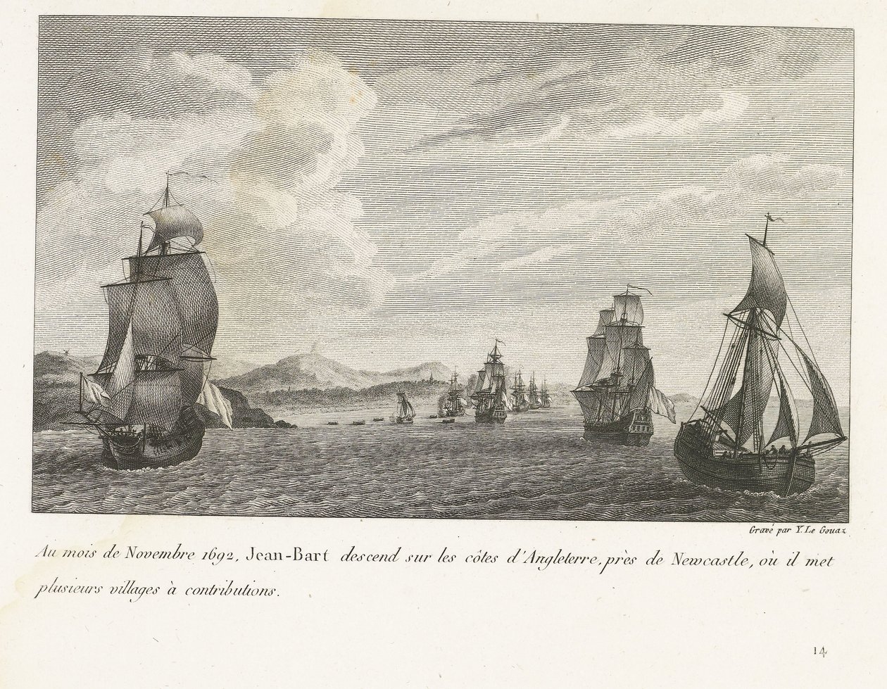 让-巴特在纽卡斯尔的英国之行，1692 年
1692 年 11 月，让-巴特沿英格兰海岸航行到纽卡斯尔附近，在那里他对几个村庄进行了考验（标题见实物）
让-巴特的战斗记录，擒拿手，如此 作者 伊夫·玛丽·勒·古阿兹