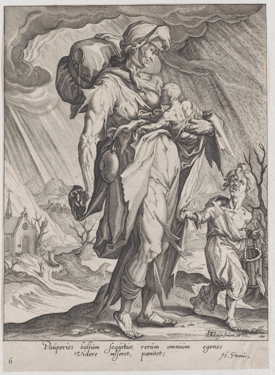 贫穷，来自《美德与恶习》，1596-97., 1596-97. 作者 扎卡里亚斯·多伦多（Zacharias Dolendo）