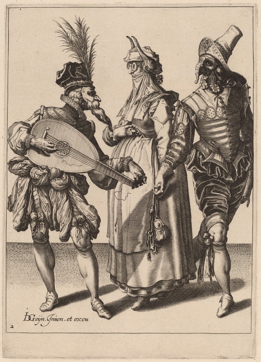 一对夫妇在琵琶演奏家面前的讲话 作者 Jacques de Gheyn II 之后的 Zacharias Dolendo