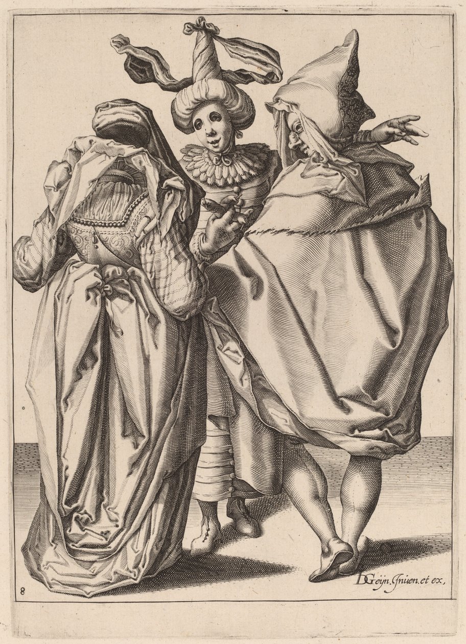 一对夫妇对着一个打手势的年轻人讲话 作者 Jacques de Gheyn II 之后的 Zacharias Dolendo
