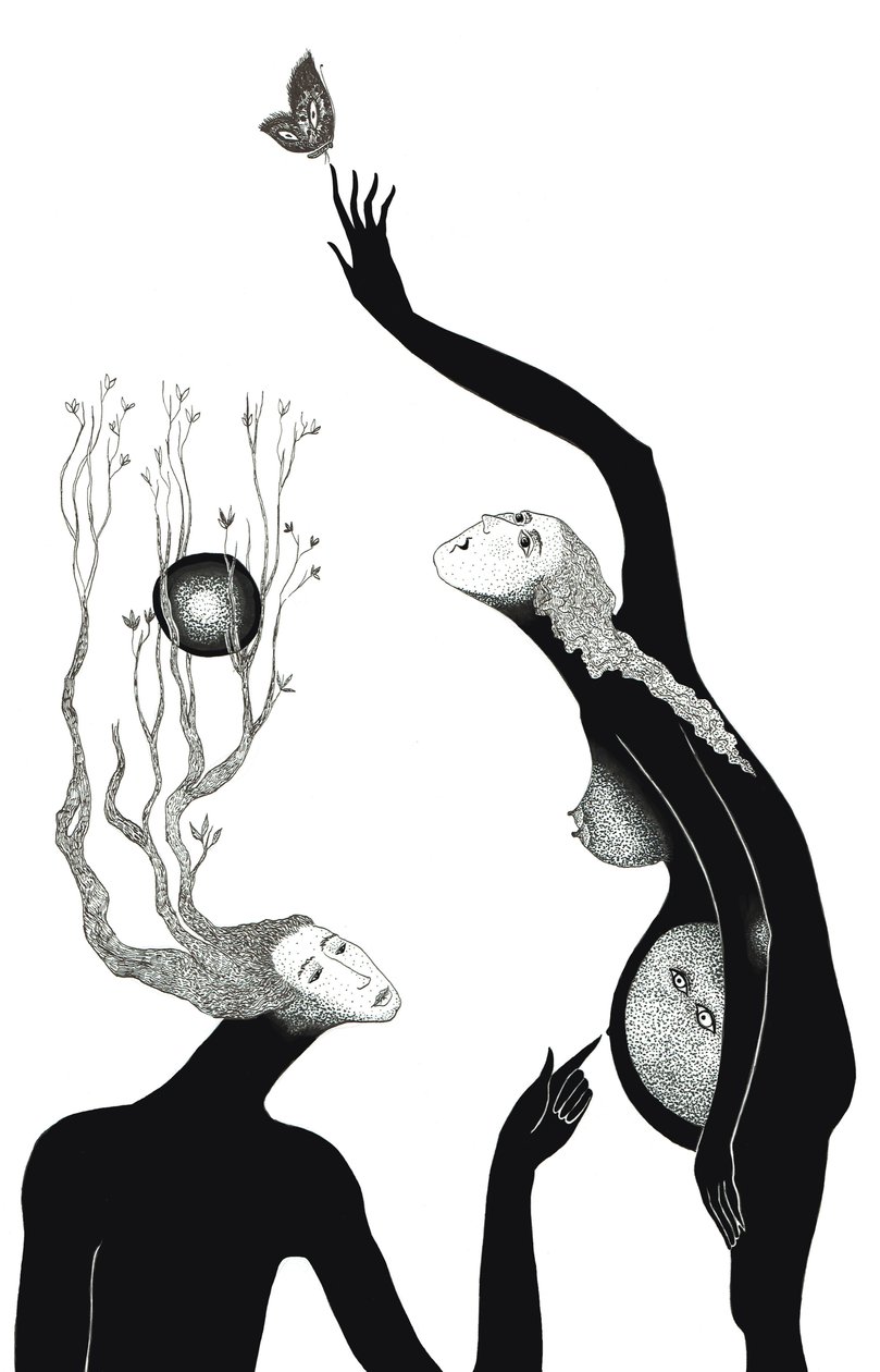 新生活，2019（纸上水墨画）。 作者 萨宾娜·内德尔切娃·威廉姆斯 (Zanara)