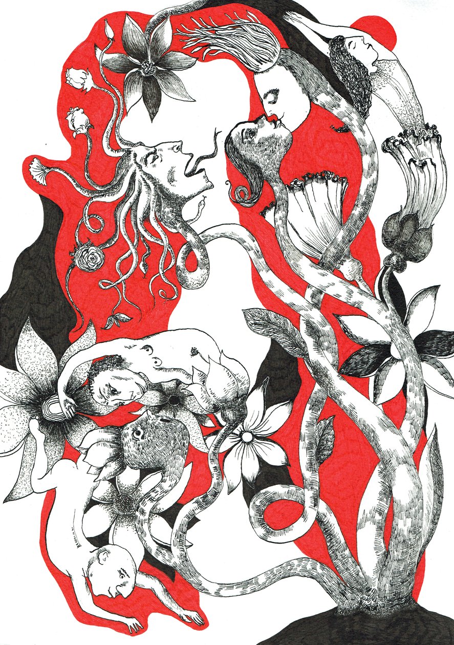 小人物，2018（纸上水墨画）。 作者 萨宾娜·内德尔切娃·威廉姆斯 (Zanara)