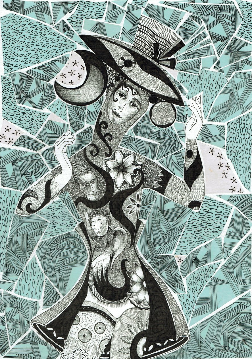 心情，2017（纸上水墨、彩绘）。 作者 萨宾娜·内德尔切娃·威廉姆斯 (Zanara)