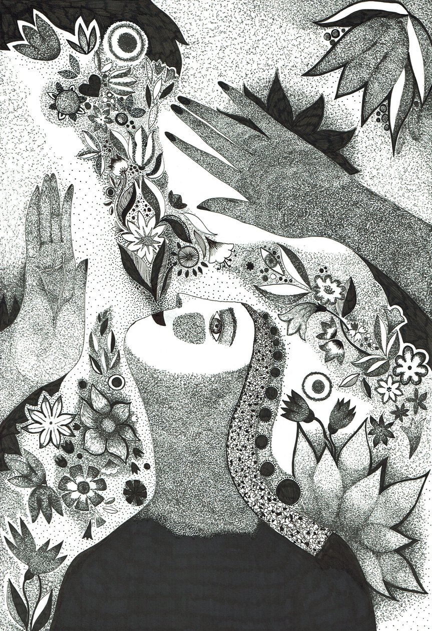灵魂之花，2019（纸上水墨画）。 作者 萨宾娜·内德尔切娃·威廉姆斯 (Zanara)