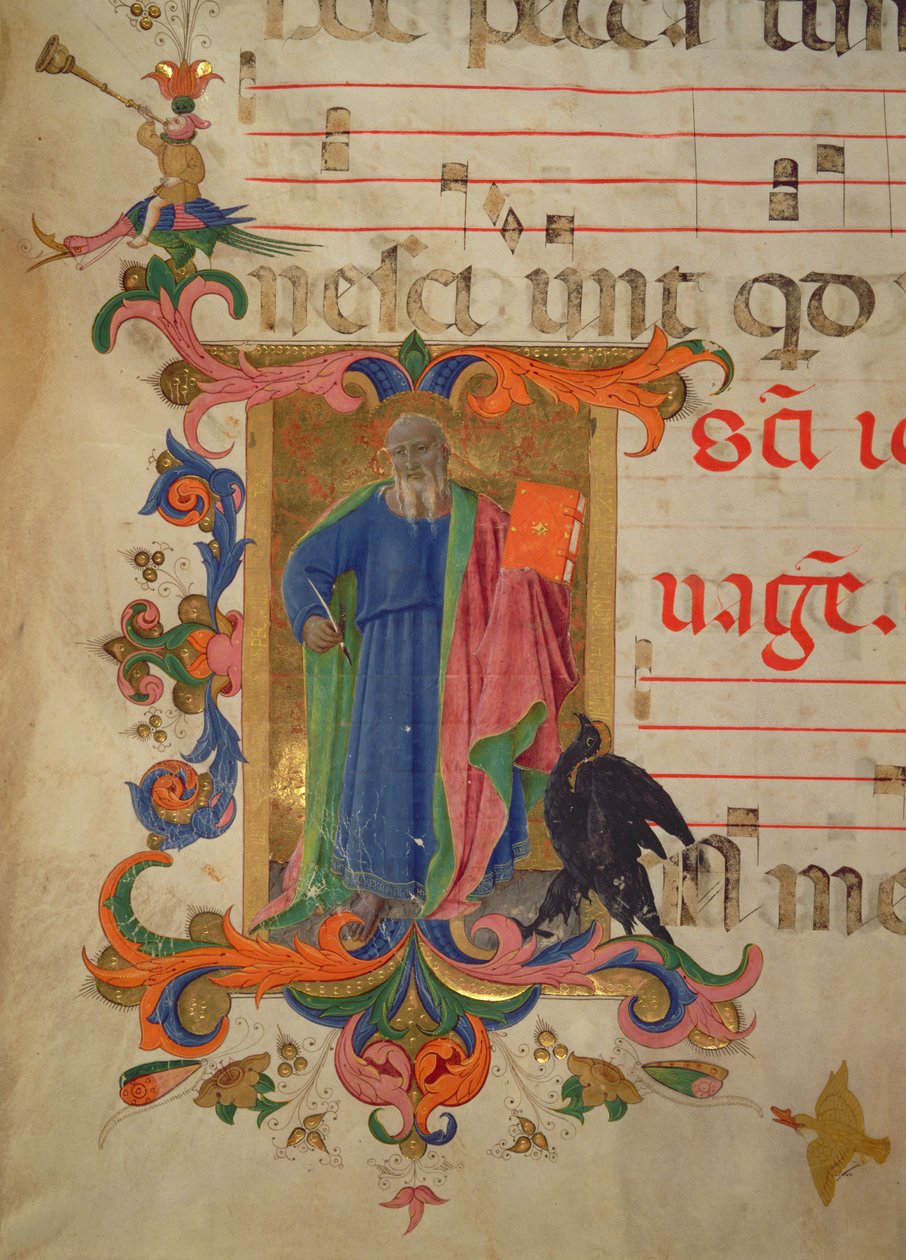 Miss 515 f.9r St. John the Evangelist，边界由Filippo do Mateo Torelli（1409-68）拍摄，详细信息来自于1449年之前执行的合唱团书（详见88908） 作者 Benedetto Strozzi 的 Zanobi