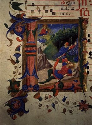 Missal 515 22v 历史性的首字母 "L "描绘了索尔的盲目性 作者 Benedetto Strozzi 的 Zanobi