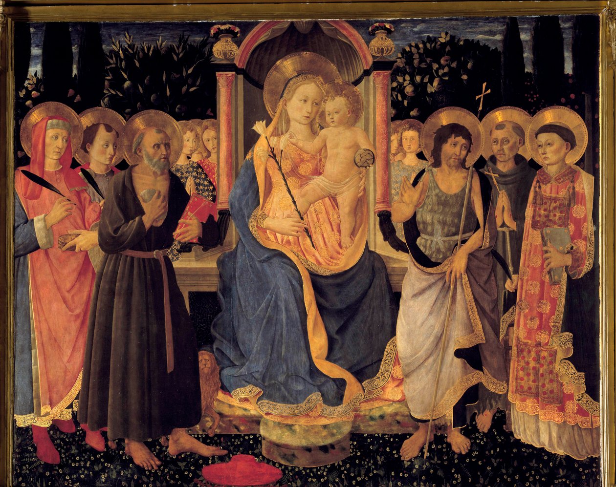 圣杰罗姆圣母子像的祭坛，c，1460年（绘画） 作者 Benedetto Strozzi 的 Zanobi