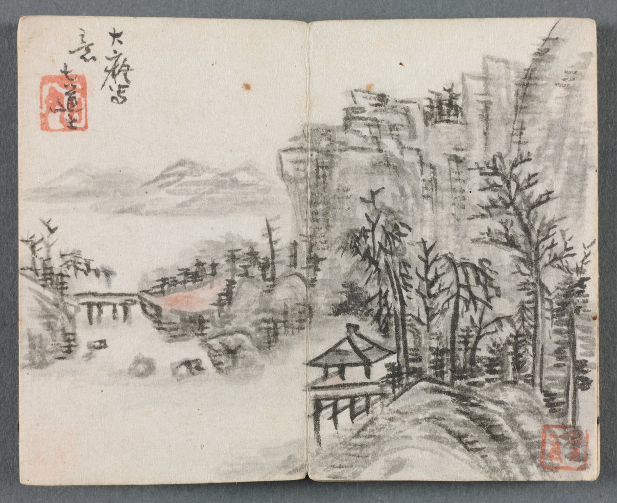 人物与风景微型画册（带桥的悬崖风景） 作者 曾延东