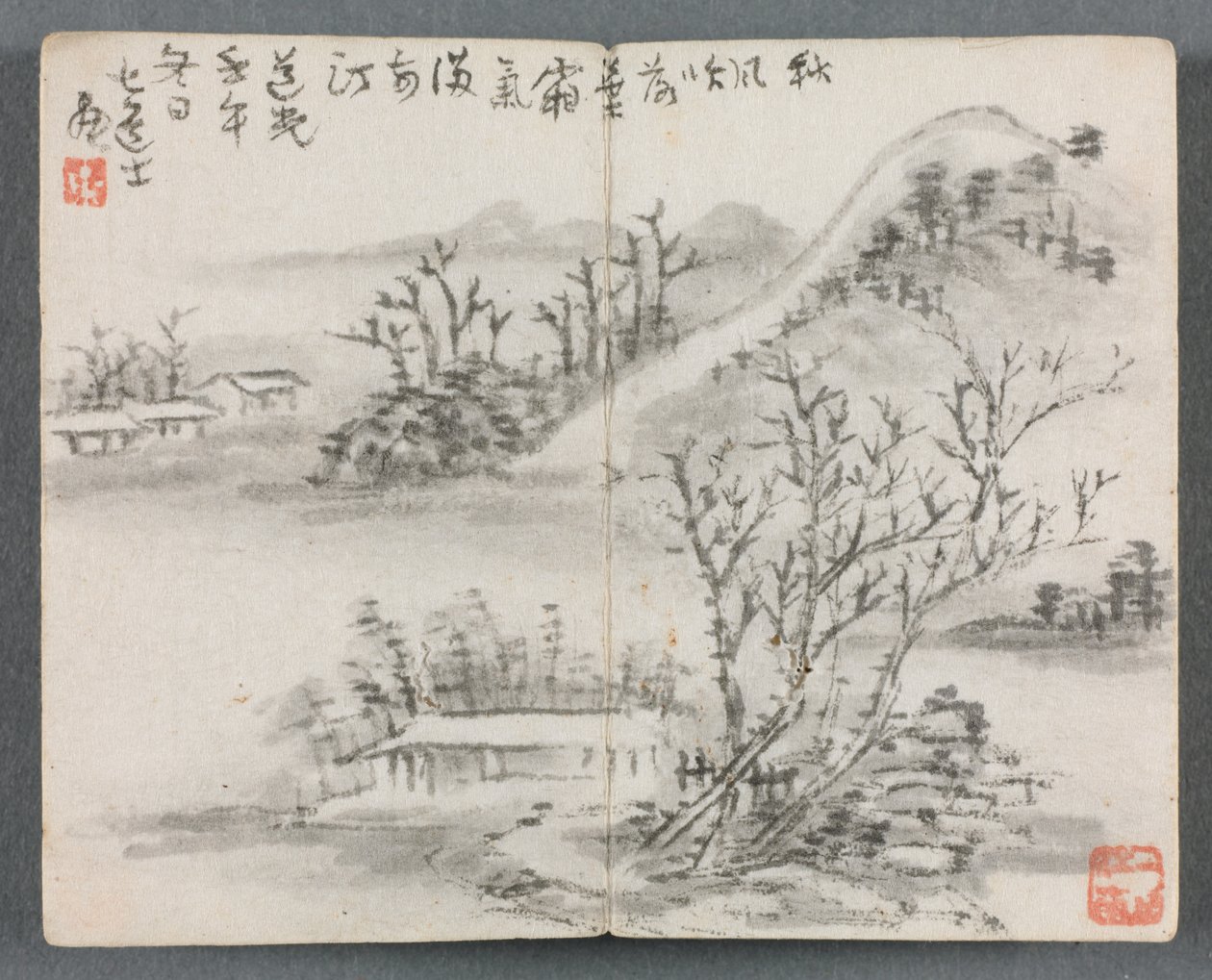 带人物的微型相册和山水风景，1822年。 作者 曾扬东