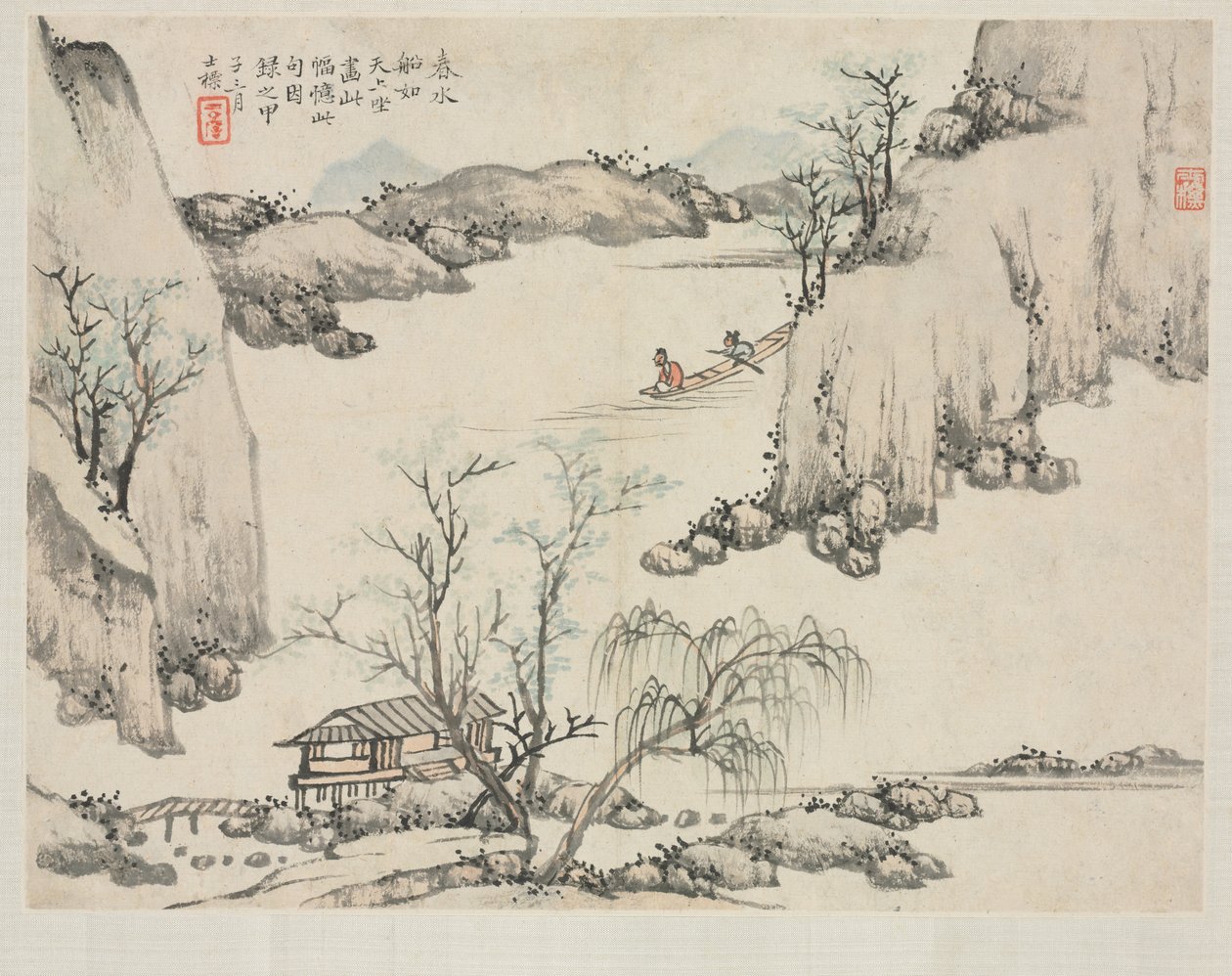 各种风格的风景相册：春水泛舟 作者 查士标