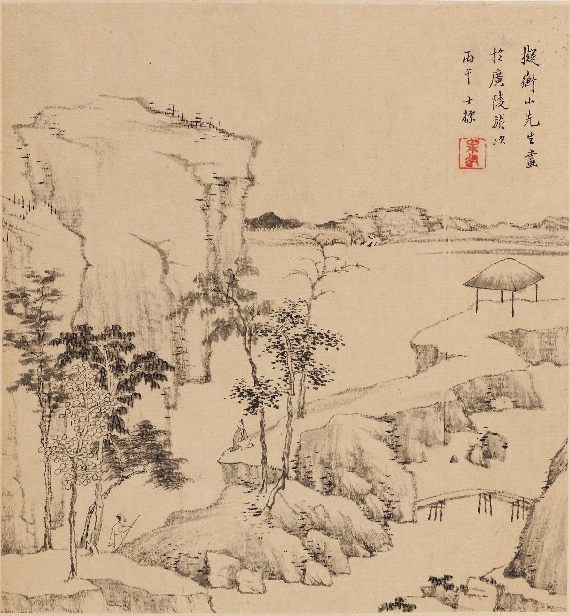 河流景观，1666年 作者 查士标